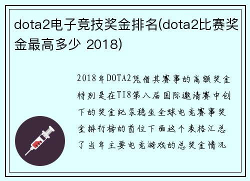 dota2电子竞技奖金排名(dota2比赛奖金最高多少 2018)